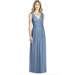 Jenny Packham Chiffon Rhinestone necklace Maxi Dress Gown Blue JP1005 NWT